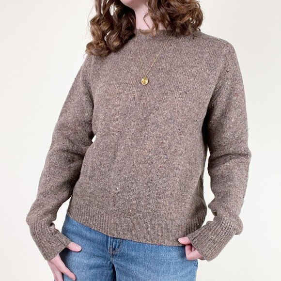 Vintage Speckled 100% Wool Knit Oversized Sweater Minimalist Old Money Academia - Picture 4 of 6